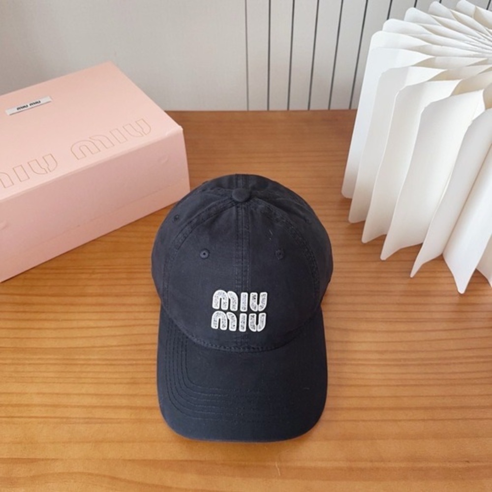 Miu Miu Black Cap with White Embroidered Logo